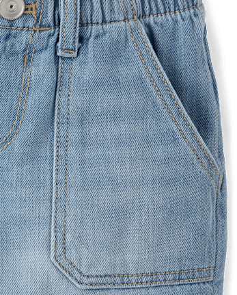 Girls Paperbag Waist Shortie Jean Shorts