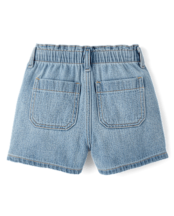 Girls Paperbag Waist Shortie Jean Shorts