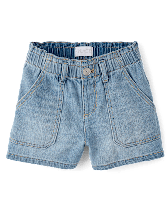 Girls Paperbag Waist Shortie Jean Shorts
