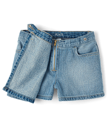Girls Faux Wrap Denim Skort