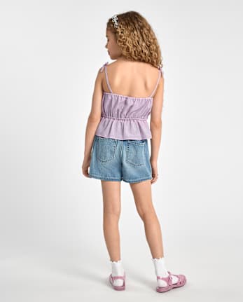 Girls Faux Wrap Denim Skort