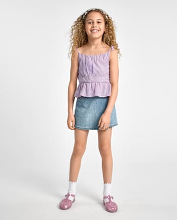Girls Faux Wrap Denim Skort