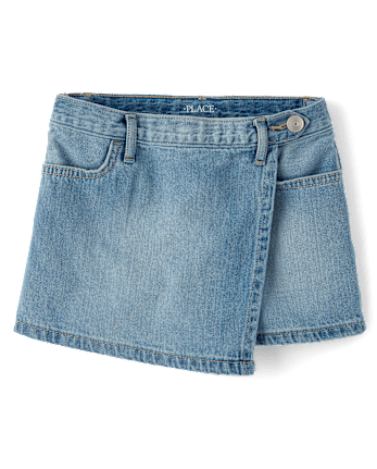 Girls Faux Wrap Denim Skort