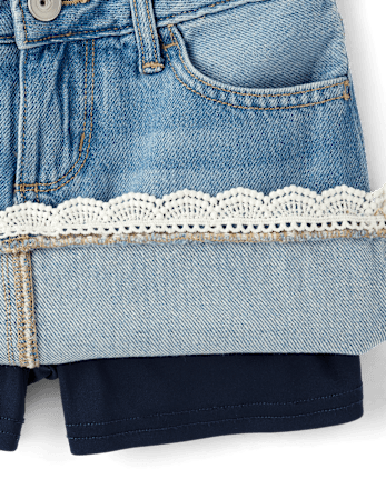 Girls Crochet Denim Skort