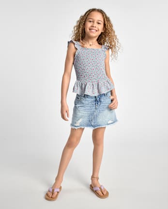 Girls Ripped Denim Skort