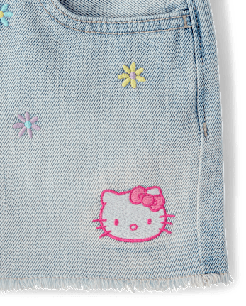 Girls Hello Kitty® Embroidered Floral Shortie Jean Shorts