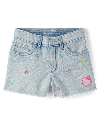 Girls Hello Kitty® Embroidered Floral Shortie Jean Shorts