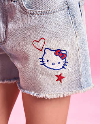 Girls Hello Kitty® Embroidered Icon Shortie Jean Shorts