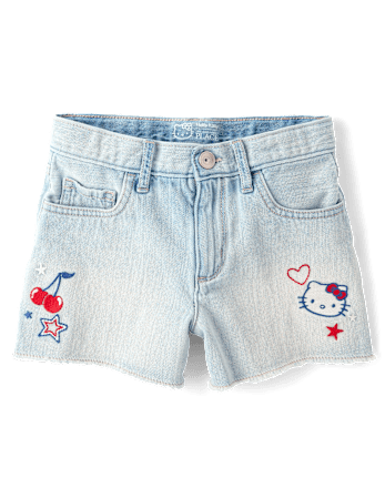 Girls Hello Kitty® Embroidered Icon Shortie Jean Shorts