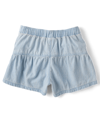 Girls Tiered Chambray Shortie Jean Shorts