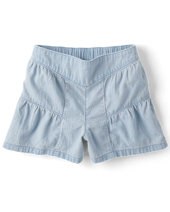 Girls Tiered Chambray Shortie Jean Shorts