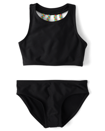 Maillot de bain tankini tressé contrasté pour filles