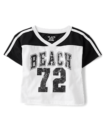 Girls Quick Dry Graphic Mesh Cropped Football Tee