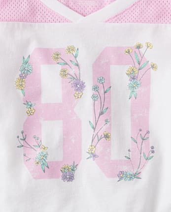 Girls Quick Dry Graphic Mesh Cropped Football Tee