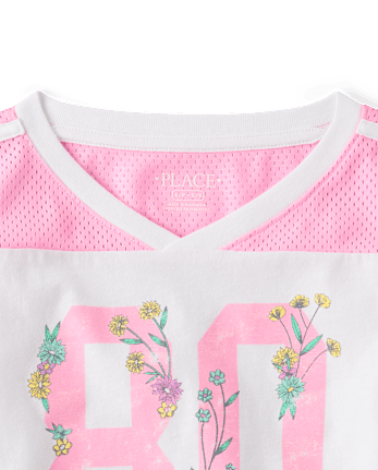 T-shirt de football court à séchage rapide pour filles, imprimé graphique en maille.