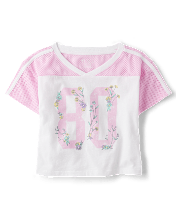 Girls Quick Dry Graphic Mesh Cropped Football Tee