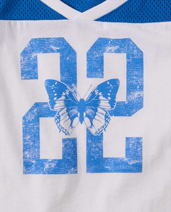 Girls Quick Dry Graphic Mesh Cropped Football Tee