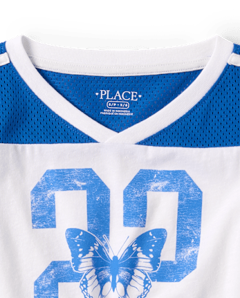 T-shirt de football court à séchage rapide pour filles, imprimé graphique en maille.