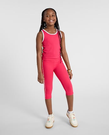 Girls Contrast Ribbed Cross Back Tank Top