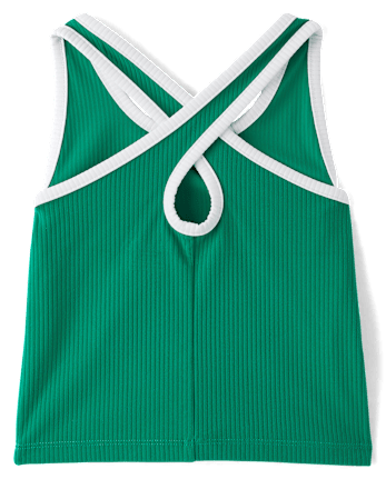 Girls Contrast Ribbed Cross Back Tank Top