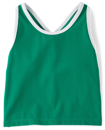 Girls Contrast Ribbed Cross Back Tank Top