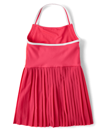 Girls Quick Dry Contrast Halter Pleated Tennis Dress