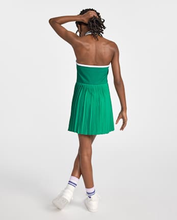 Robe de tennis plissée contrastée à séchage rapide pour filles