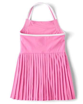 Girls Quick Dry Contrast Halter Pleated Tennis Dress