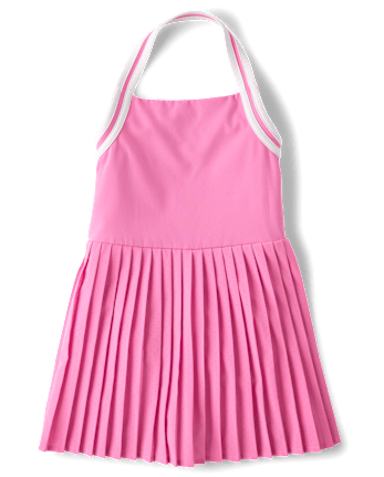 Girls Quick Dry Contrast Halter Pleated Tennis Dress