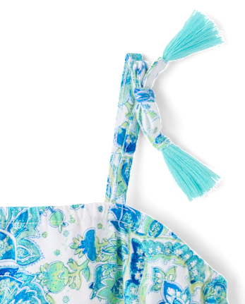 Girls Paisley Tassel Bow Shoulder Tank Top