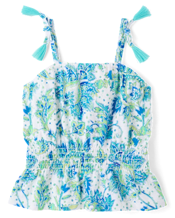 Girls Paisley Tassel Bow Shoulder Tank Top