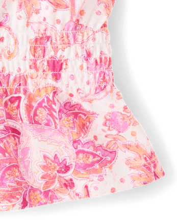 Girls Paisley Tassel Bow Shoulder Tank Top