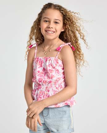Girls Paisley Tassel Bow Shoulder Tank Top