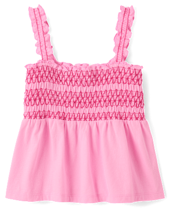 Girls Contrast Smocked Peplum Tank Top