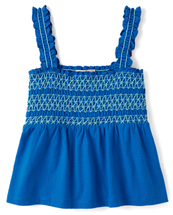 Girls Contrast Smocked Peplum Tank Top