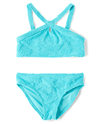 Girls Seashell Textured Terry Bikini Swimsuit
