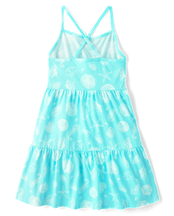 Girls Seashell Cross Back Tiered Dress