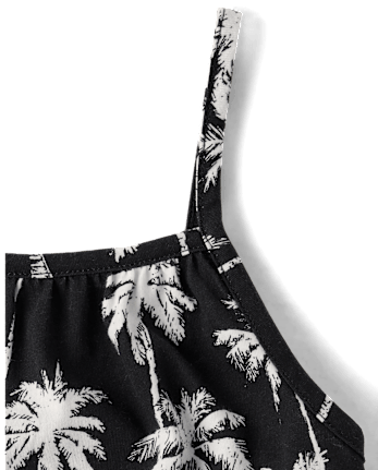 Girls Palm Tree High Neck Romper