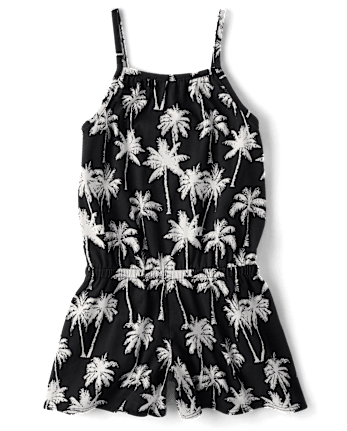 Girls Palm Tree High Neck Romper