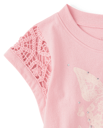 Girls Rhinestone Crochet Peplum Top