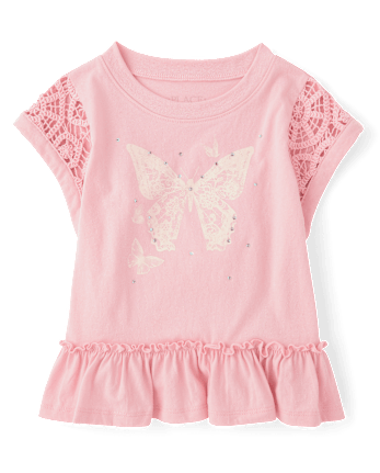 Girls Rhinestone Crochet Peplum Top