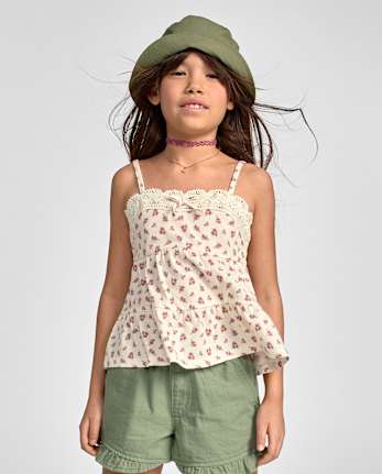Débardeur fleuri à volants pour filles