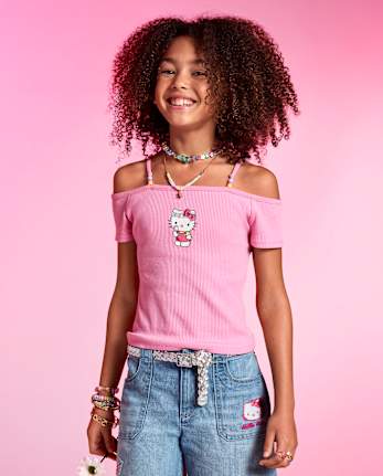 Haut à épaules dénudées Hello Kitty® pour filles, orné de perles