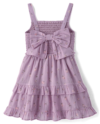 Girls Floral Textured Bow Back Dress
