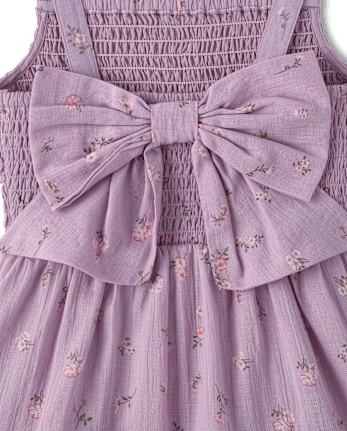 Girls Floral Textured Bow Back Dress
