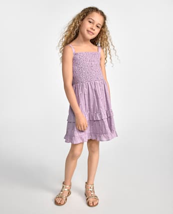 Girls Floral Textured Bow Back Dress