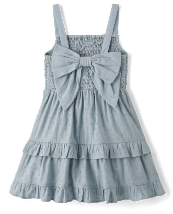 Girls Textured Clip Dot Bow Back Dress