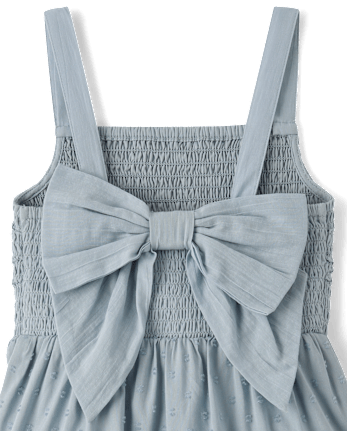 Girls Textured Clip Dot Bow Back Dress