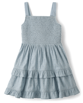 Girls Textured Clip Dot Bow Back Dress