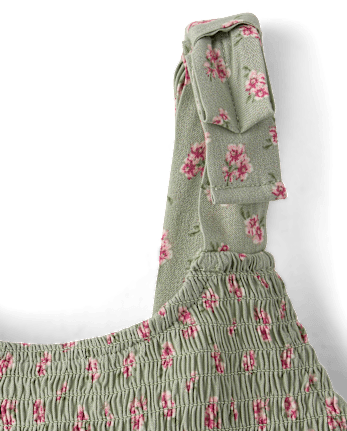 Girls Floral Smocked Bow Shoulder Dress